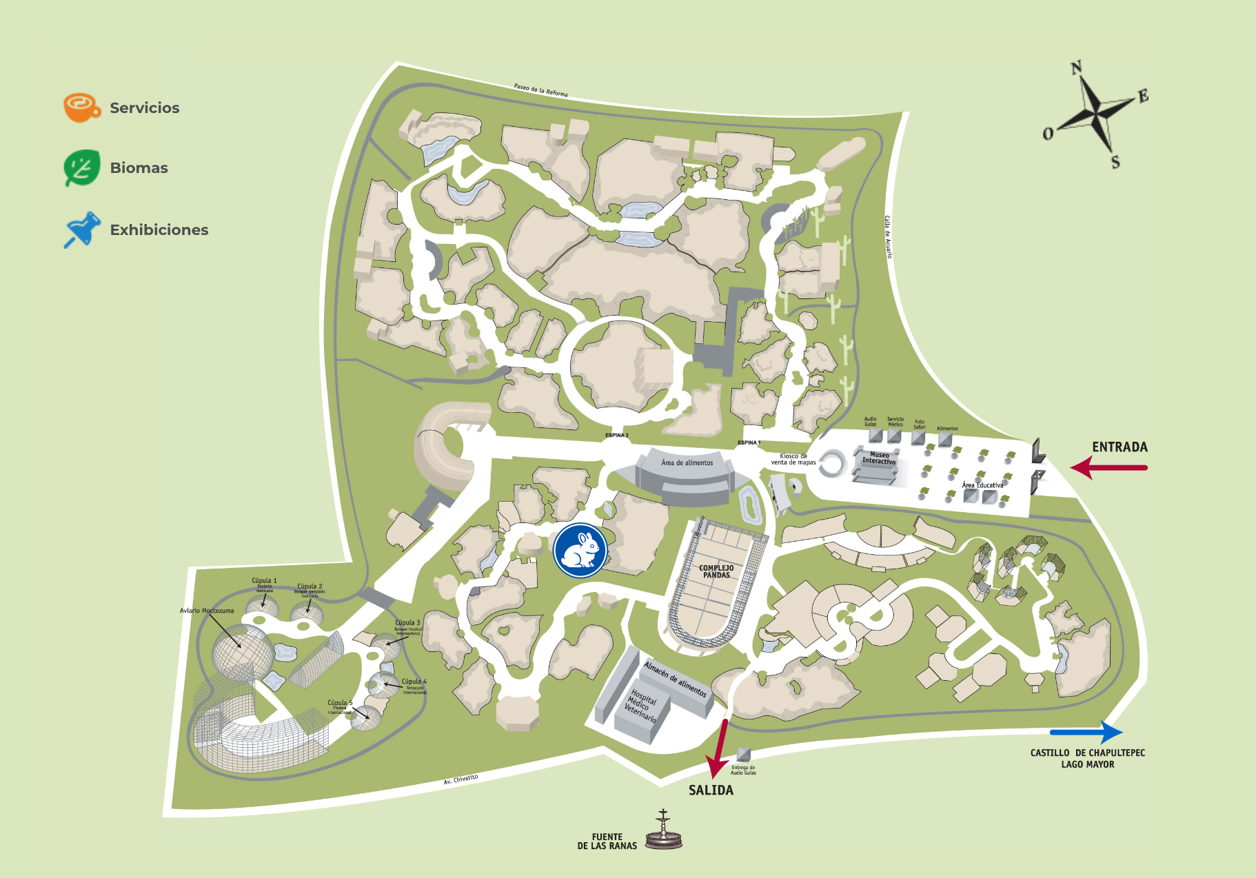 Mapa del Zoológico de Chapultepec con la ruta hacia el teporingo